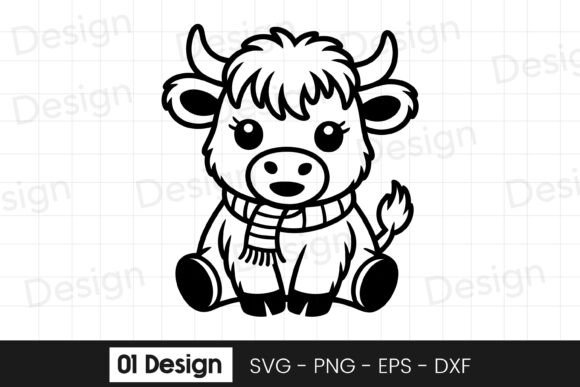 Baby Cow with Scarf Cartoon SVG PNG Graphics for Crafts