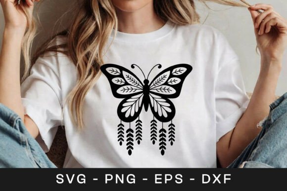 Boho Butterfly Line Art Design SVG PNG for Graphics and Crafts