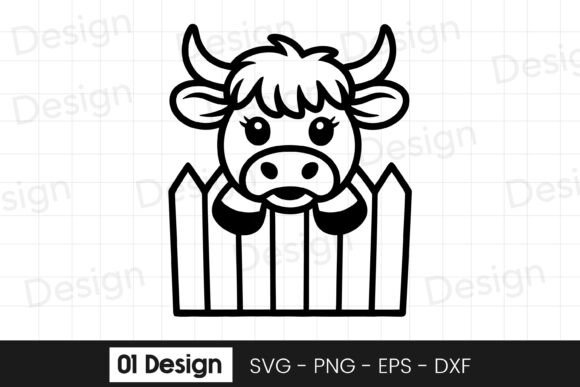 Cute Baby Cow in Fence Cartoon SVG PNG Graphics for Crafts