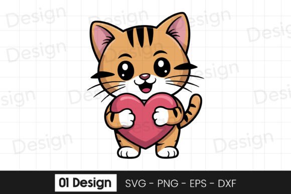Cute Kitten Holding Heart Cartoon SVG for Graphics and Crafts