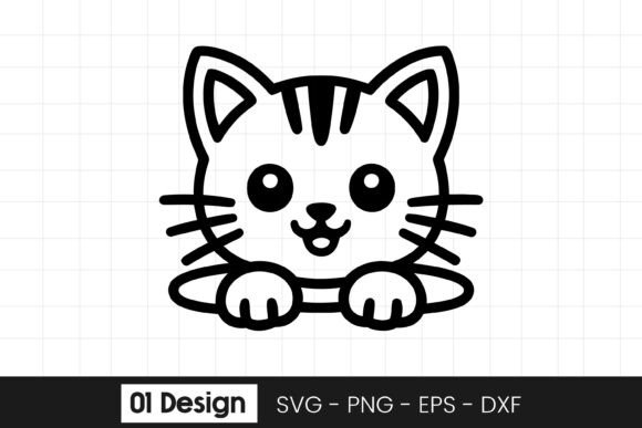 Cute Kitten Peek Outline Design SVG PNG for Graphics & Crafts