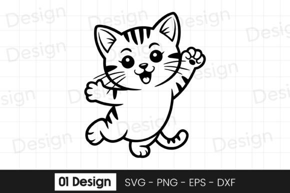 Cute Kitten Waving Cartoon Design SVG Graphics for Crafts