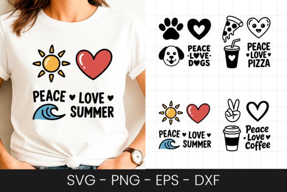 Peace Love Summer Cute Icons Design SVG for Graphics and Crafts